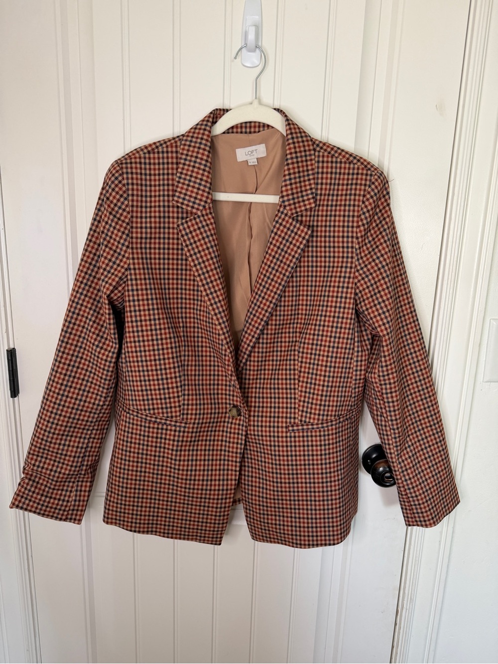 LOFT Womens Tan & Black Checked Blazer